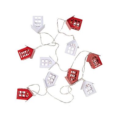 10 B/O LED Warm White Metal House Christmas Lights - 6.5' Clear Wire