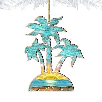 Set of 2 - Rustic Palm Trees Wooden Holiday Ornaments by G. DeBrekht - Coastal Holiday Decor