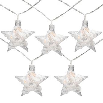 10 B/O LED Warm White Clear Star and Yarn Christmas Lights - 4.5' Clear Wire