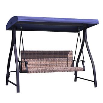 Aoodor 3-Seat Outdoor Rattan Patio Swing with Adjustable Canopy