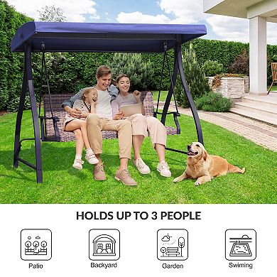 Aoodor 3-Seat Outdoor Rattan Patio Swing with Adjustable Canopy