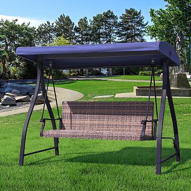 Aoodor 3-Seat Outdoor Rattan Patio Swing with Adjustable Canopy