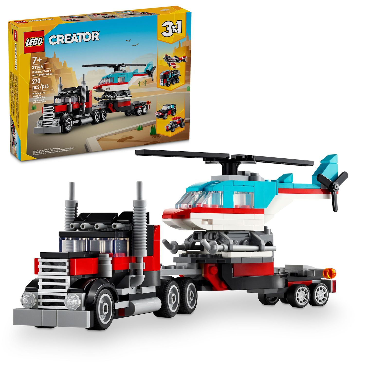 Детский конструктор LEGO Creator 3 in 1 Flatbed Truck with Helicopter Toy 31146 — фото 1