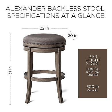 Maven Lane Alexander Backless Bar Stool, Reclaimed Oak Finish W/ Ronan Stone Vegan Leather