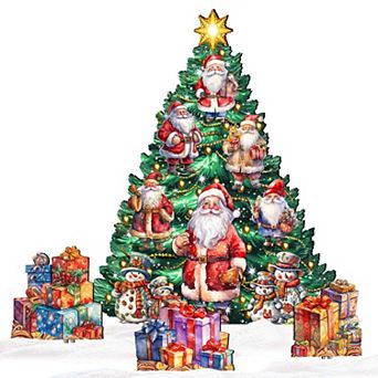 48-Inch Santa Claus Christmas Tree Set Outdoor Indoor Handcrafted Wooden Decor by G. DeBrekht