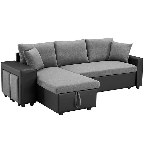 F.c Design Linen Reversible Sleeper Sectional Sofa With Storage