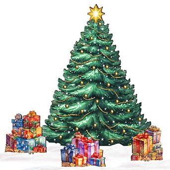 32-Inch Christmas Tree Set Outdoor Indoor Unique Handcrafted Wooden Porch Decoration by G. DeBrekht