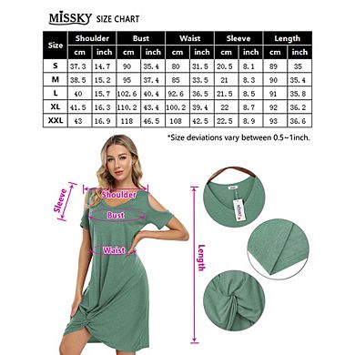 Women V Neck T-shirt Dresses Swing Short Sleeve Cold Shoulder Tunic Twist Knot Midi Shirt Dress