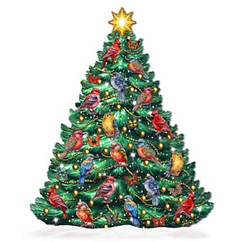 48-Inch Christmas Birds Tree Outdoor Indoor Handcrafted Wooden Decor by G. Debrekht