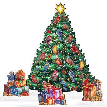 48-Inch Christmas Birds Tree Set Outdoor Indoor Unique Handcrafted Wooden Decor by G. DeBrekht