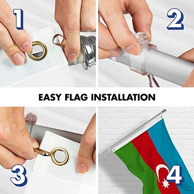G128 3x5ft Combo Flagpole Azerbaijan Printed 150D Polyester Brass Grommets Flag