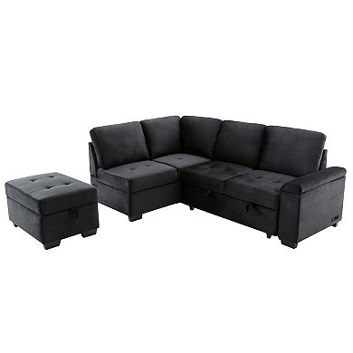F.c Design Sleeper Sectional Sofa, L-shape Corner Couch With Storage Ottoman