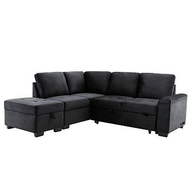 F.c Design Sleeper Sectional Sofa, L-shape Corner Couch With Storage Ottoman