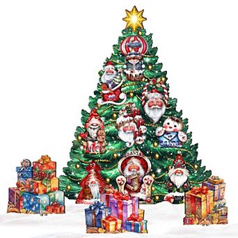 48-Inch Santa Christmas Tree Set Outdoor Indoor Unique Handcrafted Wooden Decor by J. Mills-Price
