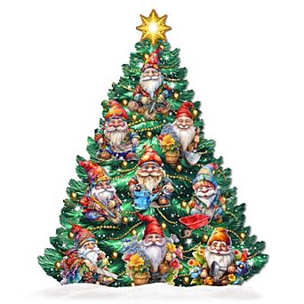 48-Inch Gnomes Christmas Tree Outdoor Indoor Unique Handcrafted Wooden Decor by G. DeBrekht