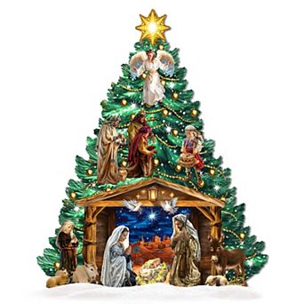 48-Inch Nativity Christmas Tree Set Outdoor Indoor Handcrafted Wooden Decor by Gelsinger
