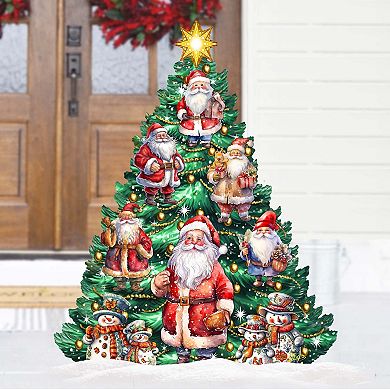 Santa Claus Christmas Tree Outdoor Indoor Wooden Christmas Decor By G. Debrekht