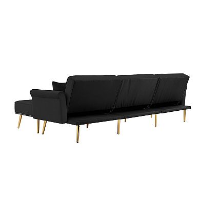 F.c Design Modern Velvet Upholstered Reversible Sectional Sofa Bed -  L-shaped Couch
