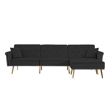 F.c Design Modern Velvet Upholstered Reversible Sectional Sofa Bed -  L-shaped Couch