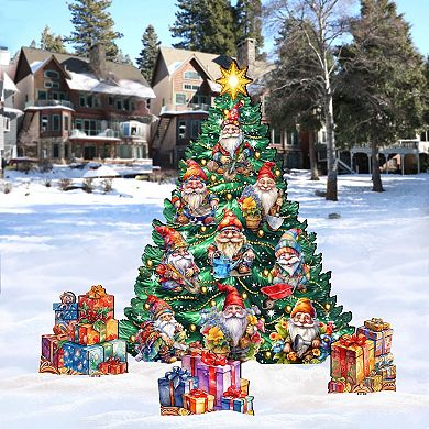 48-Inch Gnomes Christmas Tree Set Outdoor Indoor Handcrafted Wooden Porch Decor by G. DeBrekht