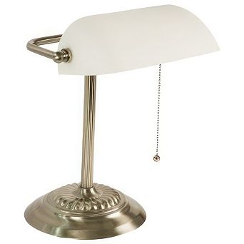 Bankers Lamp With White Glass Shade