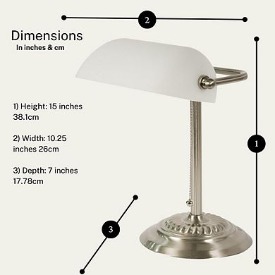 Bankers Lamp With White Glass Shade
