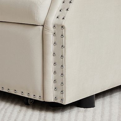 F.c Design Modern Velvet Convertible Loveseat Sleeper Sofa Couch With Lumbar Pillows