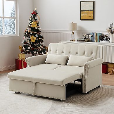 F.c Design Modern Velvet Convertible Loveseat Sleeper Sofa Couch With Lumbar Pillows