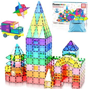 PicassoTiles 101 pc Magnetic Tiles, Magnetic Building Blocks for Kids, Magnet for Kids 3+