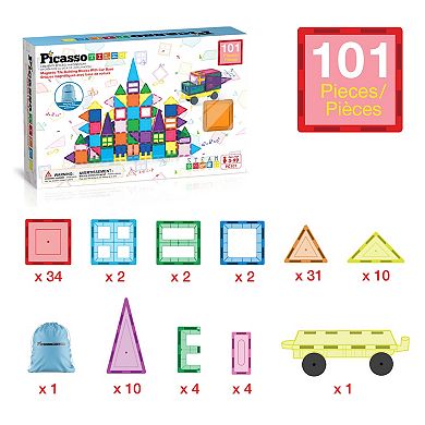 PicassoTiles 101 PC Magnetic Tiles, Magnetic Building Blocks for Kids, Magnet for Kids 3+