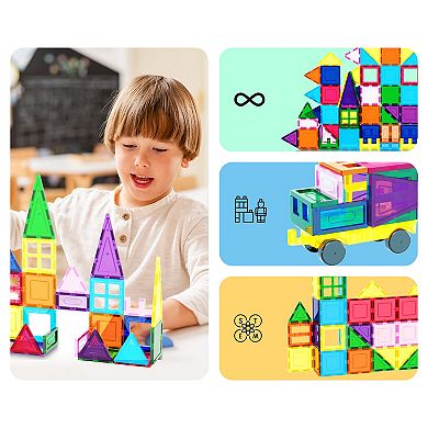 PicassoTiles 101 PC Magnetic Tiles, Magnetic Building Blocks for Kids, Magnet for Kids 3+
