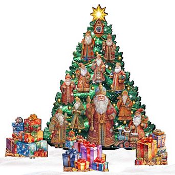 48-Inch Santa Christmas Tree Set Outdoor Indoor Unique Handcrafted Wooden Decor by G. DeBrekht