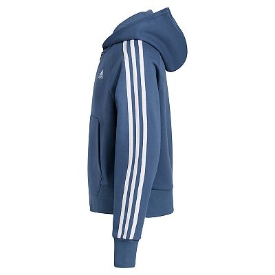 Girls Adidas 3 Stripe Cotton Full Zip Medium Linen Green