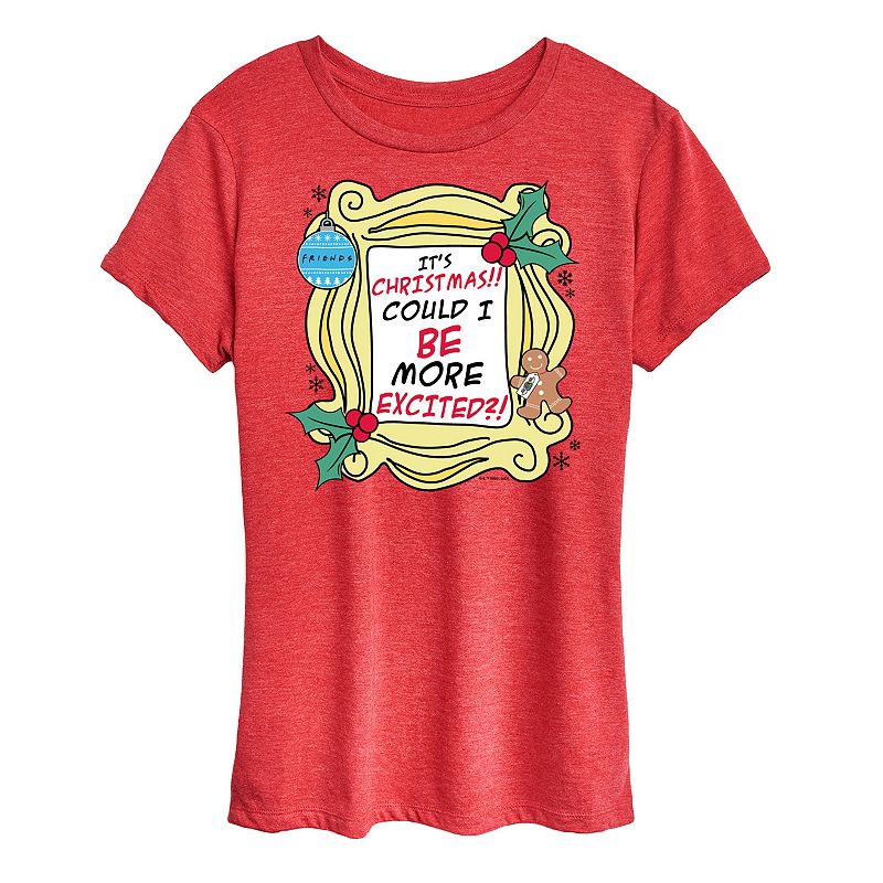 Women's Friends It's Christmas Graphic Tee, Girl's, Size: Large, Grey Red
