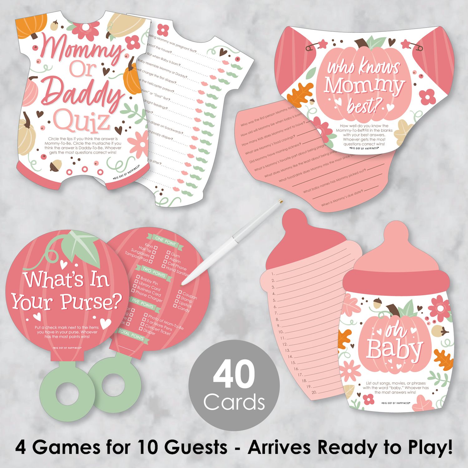 Big Dot Of Happiness Girl Little Pumpkin Baby Shower Games Bundle - 4 Games, 10 Cards Each - View #12