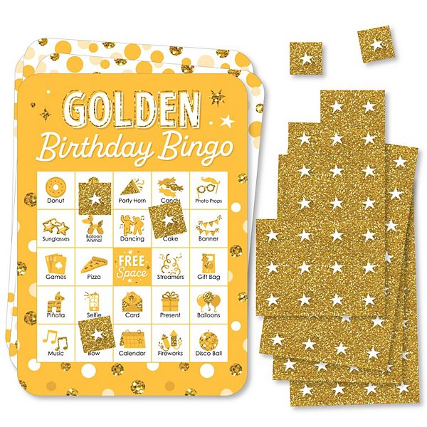 Big Dot Of Happiness Golden Birthday Picture Bingo Cards & Markers