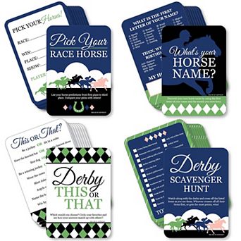 Big Dot Of Happiness Kentucky Horse Derby - 4 Party Games - 10 Cards Each - Gamerific Bundle
