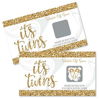 Big Dot Of Happiness It's Twins - Gold Twins Baby Shower Game Scratch Off Cards - 22 Count