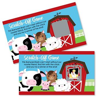Big Dot Of Happiness Farm Animals Barnyard Baby Shower Birthday Game Scratch Off Cards 22 ct