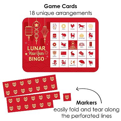 Big Dot Of Happiness Chinese Lanterns Picture Cards & Markers Lunar New Year Bingo Game 18 Ct
