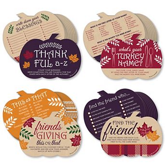 Big Dot Of Happiness Friends Thanksgiving Feast 4 Party Games 10 Cards Each Gamerific Bundle