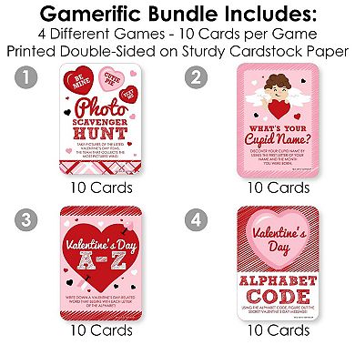 Big Dot Of Happiness Conversation Hearts - 4 Valentine's Day Games 10 Each - Gamerific Bundle