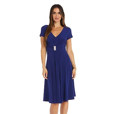 Women's R&M Richards Sculpt Waist Fit And Flare Dress, Size: 12, Navy