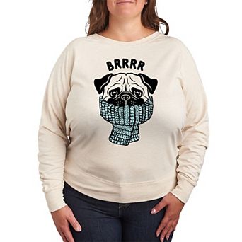 Plus Size Brrrr Pug Scarf French Terry Long Sleeve Tee