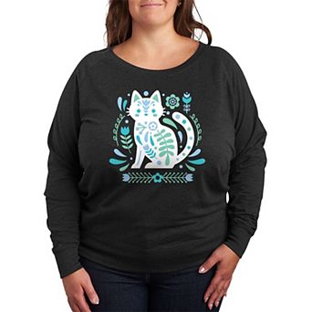 Plus Size Scandinavian Cat French Terry Long Sleeve Tee