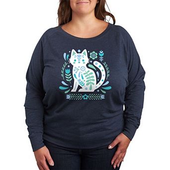 Plus Size Scandinavian Cat French Terry Long Sleeve Tee