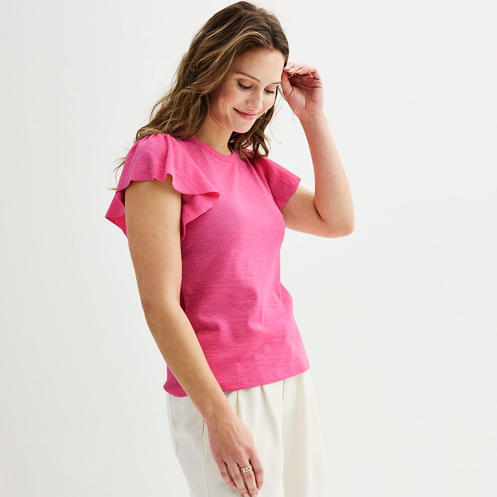 Women's Sonoma Goods For Life® Ribbed Flutter Sleeve Top