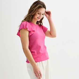 Women's Sonoma Goods For Life® Ribbed Flutter Sleeve Top