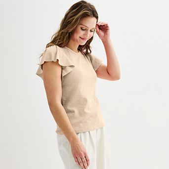 Women's Sonoma Goods For Life® Ribbed Flutter Sleeve Top