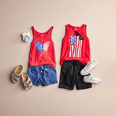 Girls 4-12 Jumping Beans American Flag Butterfly Print Bow Sleeve Tank Top